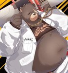 anthro belly big_belly clothing kemono male navel obese obese_male overweight overweight_male scar shirt solo topwear weapon sora_idiotka mihoyo zenless_zone_zero ben_bigger bear mammal 2022 hi_res