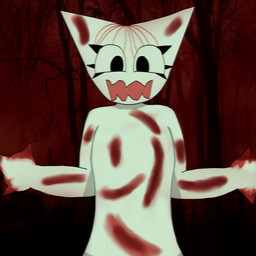 ambiguous_gender anthro black_eyes blood bodily_fluids cementery detailed_background eyelashes intersex intersex/intersex looking_at_viewer open_mouth solo white_body raganlier femtanyl domestic_cat felid feline felis mammal hi_res