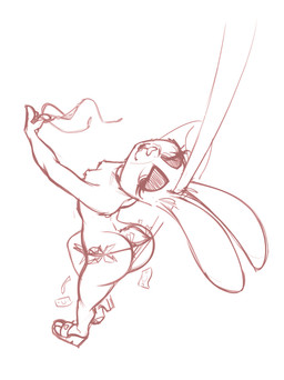 anthro butt clothing dancing eyelashes female fingers footwear half-closed_eyes long_ears looking_at_viewer money narrowed_eyes nipple_piercing nipples piercing pole pole_dancing solo sugarlesspaints disney zootopia judy_hopps lagomorph leporid mammal rabbit 2022 digital_media_(artwork) hi_res monochrome