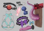 ball_gag bdsm buttplug collar d10 d6 dice dildo gag knot knotted_dildo plug_(sex_toy) sex_toy sex_toy_background spiked_collar spikes tentacles text toy_selection zero_pictured purrr-evil digital_media_(artwork) english_text sketch