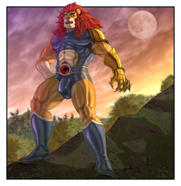 abs anthro armor belt biceps big_bulge body_hair boots bulge clothing detailed_bulge evening footwear forest fur gauntlets gloves hair handwear happy_trail leotard looking_at_viewer male mane moon muscular muscular_anthro muscular_arms muscular_legs muscular_male muscular_thighs outside pecs plant pubes red_hair red_mane shoes solo tan_body tan_fur tree yellow_eyes grungotharts thundercats thundercats_1985 lion-o felid lion mammal pantherine hi_res