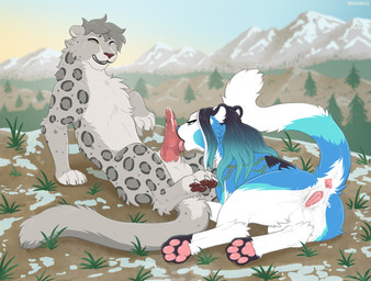 animal_genitalia animal_penis animal_vulva anus balls blue_body blue_fur blue_hair bodily_fluids cum cum_in_vagina cum_inside duo erection feline_genitalia feline_vulva female feral feral_on_feral feral_with_hair fur genital_fluids genitals grey_body grey_fur grey_hair hair licking licking_cum male male/female mountain oral outside pawpads penile penis penis_lick raised_tail sex snow tail tail_anus tongue vulva digitoxici felid mammal pantherine snow_leopard hi_res