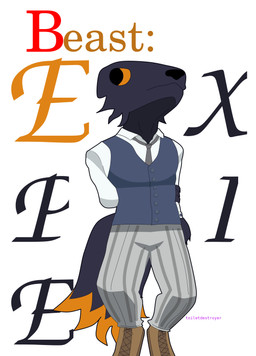 accessory anthro black_body black_fur bottomwear button_(fastener) clothing dipstick_tail footwear fur hands_behind_back holding_arm looking_away markings necktie orange_sclera pants shirt shoes solo standing tail tail_markings topwear toiletdestroyer beastars casualties:_unknown expie_(gunsawian) gunsawian absurd_res hi_res