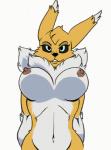 2018 2d_animation animated anthro bandai_namco big_breasts black_sclera blue_eyes bouncing_breasts breasts canid canine chest_tuft digimon digimon_(species) female frame_by_frame fur looking_at_viewer mammal navel nipples nude renamon short_playtime solo tuft white_body white_fur yawg yellow_body yellow_fur