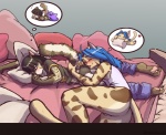 anthro anus bed blue_hair blush bottomless butt candy clothed clothing cuddling dessert dream duo eyes_closed female female/female food furniture genitals hair heart_symbol licking marshmallow panties pillow pussy skimpy sleeping tail tail_grab thought_bubble tongue tongue_out underwear young young_anthro domovoi_lazaroth nintendo pokemon kloe_kitty noodle_(domovoi_lazaroth) ditto_(pokemon) domestic_cat felid feline felis generation_1_pokemon mammal pokemon_(species) digital_media_(artwork) shaded