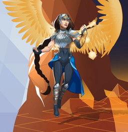 5_fingers armor arms_bent black_sky blue_bodysuit blue_bottomwear blue_clothing blue_eyes blue_fingerless_gloves blue_gloves blue_handwear blue_skinsuit blue_skirt bodysuit bottomwear braided_hair braided_ponytail brown_eyebrows brown_hair chainmail clothed clothed_female clothed_humanoid clothing eyebrows eyelashes feathered_wings feathers female fingerless_gloves fingers fist flying fully_clothed fully_clothed_female fully_clothed_humanoid gauntlets gloves greaves grey_clothing grey_headwear hair handwear headgear headwear holding_mace light lips long_hair mountain navel_outline not_furry orange_wings pauldron ponytail red_lips skinsuit skirt sky smile solo tan_body tan_skin tight_clothing wings inkarat_mittongtare marvel marvel_rivals jane_foster_(marvel) valkyrie_(marvel) humanoid valkyrie winged_humanoid 2025 absurd_res colored digital_drawing_(artwork) digital_media_(artwork) english_description hi_res lighting shaded