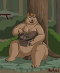 anthro female overweight overweight_female picnic plant shrub solo tree bigladydragon bear mammal 5:6