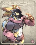 abs anthro athletic athletic_anthro athletic_male biped countershade_fur countershading fur looking_at_viewer machine male protogen_visor solo text white_body white_countershading white_fur yellow_body yellow_eyes yellow_fur artdeitech avian bird protogen 2024 4:5 english_text hi_res