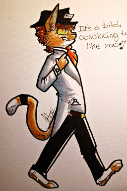 anthro clothing mafia male solo walking yellow_sclera herutastic domestic_cat felid feline felis mammal