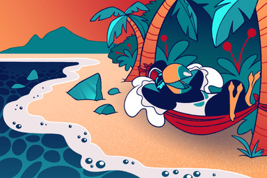 anthro beach forest hammock jungle male outside palm_tree plant sea seaside solo tree tropical water fetishame avian bird piciform toucan tukai_(temtem) 3:2 hi_res