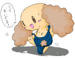 anthro beady_eyes blush bodily_fluids brown_body brown_eyes brown_fur chibifur clothing dialogue female fur japanese long_ears looking_back solo sweat swimwear text yellow_body yellow_fur young young_anthro unknown_artist cinnamoroll sanrio chiffon_(cinnamoroll) bird_dog canid canine canis cocker_spaniel domestic_dog hunting_dog mammal spaniel japanese_text low_res translated