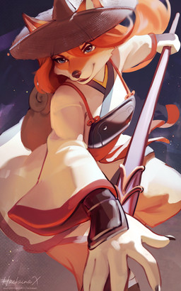 action_pose anthro armor biped blue_eyes bottomwear breastplate clothed clothed_anthro clothed_female clothing female fingers front_view fully_clothed fully_clothed_anthro fully_clothed_female fur hair hat headgear headwear melee_weapon polearm pose red_hair smile solo spear straw_hat tail topwear weapon wielding_weapon hackainax paizo pathfinder dai_lu_wei canid canine fox mammal 2025 absurd_res digital_drawing_(artwork) digital_media_(artwork) hi_res