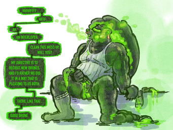 5_fingers 5_toes anthro asking_viewer balls black_body black_penis bodily_fluids breath claws clothed clothing cock_sock command dialogue drone drooling ejaculation erection facial_piercing feet fingers footwear gas_mask genitals glistening glistening_body green_body green_snout lock_symbol male mask masturbation muscular muscular_anthro muscular_male musk nipples nose_piercing nose_ring overweight overweight_anthro overweight_male panting partially_clothed pecs penis penis_clothing piercing praise ring_piercing saliva shirt simple_background sitting smelly socks solo speech_bubble tail talking_to_viewer tank_top text toes topwear unusual_bodily_fluids unusual_saliva vowelless vowelless_vocalization white_clothing morgsts skunk_drone_(morgsts) mammal mephitid skunk 4:3 digital_media_(artwork) digital_painting_(artwork) english_text hi_res painting_(artwork)
