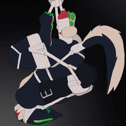 anthro armbinder ball_gag ball_rope bdsm binder_(restraint) biped black_background blindfold blue_body blue_fur bondage bondage_gear bound cock_and_ball_torture erection fur gag genital_rope genital_torture genitals green_hair hair hands_behind_back hanging_bondage humanoid_genitalia humanoid_penis male male_anthro mitten_hands muscular muscular_sub penis penis_tied restraints rope rope_around_balls rope_bondage simple_background solo sounding_rod submissive submissive_anthro submissive_male tied_balls upside_down urethra white_body white_fur rynnks kinktober_2025 canid canine canis mammal wolf 1:1 2025 digital_drawing_(artwork) digital_media_(artwork) hi_res