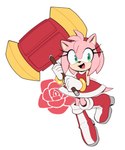 accessory anthro boots clothing female footwear gloves green_eyes hair_accessory hairband handwear open_mouth open_smile piko_piko_hammer shoes simple_background smile solo kiikoi11 sega sonic_the_hedgehog_(series) amy_rose eulipotyphlan hedgehog mammal hi_res signature