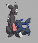 ambiguous_gender animal_genitalia anime anus balls black_fur black_nose blue_fur canine canine_penis eeveelution erection facial_markings feral feral_on_feral fur green_eyes grey_background half-closed_eyes hatiimiga knot licking male mammal markings near nintendo open_mouth oral oral_sex penis pikachu plain_background pokémon precum red_eyes sex sitting tongue tongue_out umbreon video_games white_fur
Rating: Explicit
Score: 12
User: FireXSpirit
Date: April 04, 2014