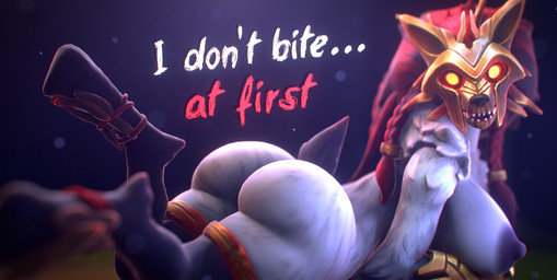 anthro big_butt breasts butt female hair mask nipples red_hair solo wearing_mask vorlexi_(artist) league_of_legends riot_games tencent chosen_of_the_wolf_kindred kindred_(lol) lamb_(lol) canid canine canis mammal wolf 3d_(artwork) absurd_res digital_media_(artwork) hi_res wallpaper