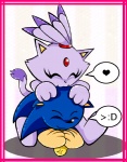 >:d anthro blue_body blue_fur chibi duo eyes_closed female fur grin hair head_nom heart_symbol male nom ponytail purple_body purple_fur romantic romantic_couple simple_background smile tail darkeiya sega sonic_the_hedgehog_(series) blaze_the_cat sonic_the_hedgehog domestic_cat eulipotyphlan felid feline felis hedgehog mammal