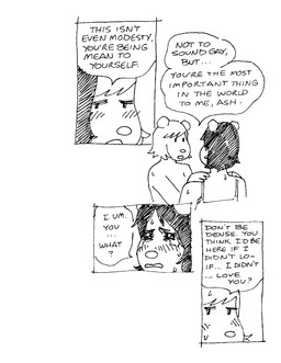 anthro blush bodily_fluids bra clothing crying dialogue duo hair half-closed_eyes narrowed_eyes nude open_mouth round_ears round_nose simple_background speech_bubble sweat sweatdrop tears text underwear white_background gaydottiff ash_(gaydottiff) juliet_(gaydottiff) mammal mouse murid murine rodent 2024 black_and_white comic english_text hi_res monochrome