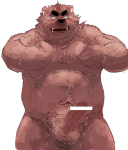 anthro balls belly black_nose blush brown_body brown_fur erection fur genitals humanoid_genitalia humanoid_hands humanoid_penis kemono male overweight overweight_male penis simple_background solo white_background koto_(pixiv_2766446) bear mammal 2015 censored