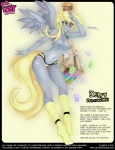 alternate_species anklet anthro areola bent_arm bent_leg black_border blonde_hair blue_body blue_skin blush border breasts card clothing derp_eyes derpy_hooves_(mlp) description dotted_background english_text equid equine extended_arm extended_leg feathered_wings feathers female food food_on_head footwear friendship_is_magic gesture grey_body grey_feathers hair hand_on_head hand_on_own_head hasbro hi_res info jewelry knee_highs knee_socks legwear letter mail mammal medium_breasts messenger_bag muffin my_little_pony mythological_creature mythological_equine mythology navel nipples object_on_head panties pattern_background pegasus raised_arm raised_hand raised_wings salute simple_background slugbox smile socks solo standing tail text touching_head touching_own_head underwear url wings yellow_clothing yellow_legwear yellow_panties yellow_underwear