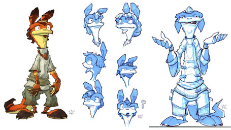 anthro barefoot beard bottomwear claws clothing facial_hair feet male open_mouth pants question_mark shirt simple_background smile solo standing surprised tail topwear white_background bob_rafei jak_and_daxter naughty_dog sony_corporation sony_interactive_entertainment ottsel_surfer mammal mustelid ottsel 16:9 2004 hi_res official_art widescreen