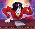 black_hair clothed clothing femboy hair hair_over_eye machine male not_furry one_eye_obstructed open_mouth smile solo hotlegmeme undertale undertale_(series) mettaton mettaton_ex android humanoid robot digital_media_(artwork)