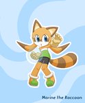 anthro blue_eyes clothing female footwear gloves handwear open_mouth solo text howxu sega sonic_the_hedgehog_(series) marine_the_raccoon mammal procyonid raccoon 2020 english_text