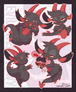 2_horns ambiguous_gender anthro black_body black_fur blush chest_tuft claws duo fur horn leg_tuft long_ears open_mouth pupils red_body red_claws red_eyes red_fur red_horn seductive semi-anthro slit_pupils smile solo spikes tail text thigh_tuft tongue tongue_out tuft yellow_sclera shimabo chikn_nuggit mythology fwench_fwy_(chikn_nuggit) iscream_(chikn_nuggit) dragon furred_dragon furred_scalie lagomorph leporid mammal mythological_creature mythological_scalie rabbit scalie 2022 character_name dated digital_media_(artwork) english_text multiple_images nonbinary_(lore)