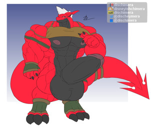 abs anthro armwear balls big_balls big_muscles big_pecs big_penis big_tail clothed clothing erection genitals huge_balls huge_penis humanoid_genitalia humanoid_penis hyper hyper_balls hyper_genitalia hyper_penis leather leather_armwear leather_clothing looking_at_viewer male muscular muscular_anthro muscular_arms muscular_legs muscular_male navel nipples pecs penis pent_up red_body skimpy solo tail tail_wear thick_neck thick_tail tight_clothing undersized_clothing conditional_dnp dischimera mythology cyeril_(dischimera) dragon mythological_creature mythological_scalie scalie