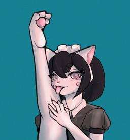 anthro cleaning clothing female flexible legs_up licking maid_uniform paws solo tongue uniform softspecies pisechka_(softspecies) domestic_cat felid feline felis mammal hi_res