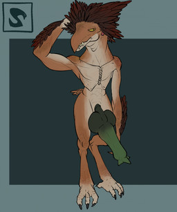 4_toes animal_genitalia animal_penis anthro arm_feathers arm_tuft big_knot big_penis dewclaw digitigrade erection feather_hair feathered_crest feathers feet genital_slit genitals green_penis head_crest knot knotted_penis male male_anthro nude penis pseudo_hair pupils scales scuted_feet scutes simple_background slit_pupils solo standing tail tail_feathers tan_body tan_scales toes tuft tympanum yellow_eyes serpentinebastard halo_(series) halo_infinite microsoft xbox_game_studios alien kig-yar ruuhtian scalie colored hi_res