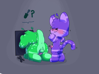 all_fours anthro butt duo genitals male male/male nude penis pose kirikopoyo alien canid canine felid feline mammal 4:3 absurd_res digital_media_(artwork) hi_res pinup