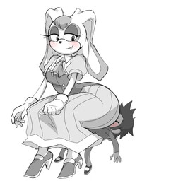 anthro big_butt biped blush breasts butt clothed clothing collared_shirt dress dress_shirt duo eyelashes facesitting female floppy_ears footwear gloves hair handwear high_heels huge_butt huge_hips leaning lidded_eyes lips looking_at_another looking_back lop_ears male male/female mature_anthro mature_female necktie onomatopoeia shirt shoes simple_background sitting sitting_on_another smile smirk sound_effects text three-quarter_view topwear white_background wide_hips zeeny sega sonic_the_hedgehog_(series) vanilla_the_rabbit human lagomorph leporid mammal rabbit 2024 digital_drawing_(artwork) digital_media_(artwork) partially_colored
