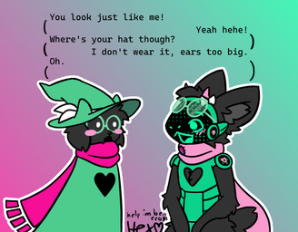 anthro bisexual_pride_colors blush bow_ribbon clothing duo eyewear eyewear_on_head fluffy fluffy_tail fur glasses glasses_on_head hat head_tuft headgear headwear heart_symbol horn inner_ear_fluff lgbt_pride machine male outline patch_(fabric) pride_colors ribbons robe scarf simple_background tail text tuft wearing_glasses wizard_hat hexemerald deltarune undertale_(series) h0p3 ralsei bovid caprine goat hybrid mammal protogen english_text