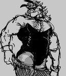 anthro clothing eyewear fake_ears fake_rabbit_ears fishnet_clothing fishnet_legwear legwear male mature_male muscular muscular_anthro muscular_male pecs playboy_outfit solo sunglasses tusks makota_toh mihoyo zenless_zone_zero big_daddy_(zenless_zone_zero) mammal suid suine sus_(pig) wild_boar hi_res monochrome sketch
