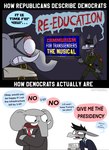 anthro bound clothed clothing comparing dialogue duo hat headgear headwear humor lgbt_pride male necktie political_cartoon politics pride_colors restraints speech_bubble straitjacket suit text transgender_pride_colors tusks happyroadkill democrat republican democrat_donkey don_kennedy george_o._pillsburry republican_elephant asinus donkey elephant elephantid equid equine mammal proboscidean 2021 comic english_text hi_res multiple_scenes