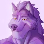 anthro canine_teeth hair looking_at_viewer male muscular simple_background smile solo yellow_eyes amarox amarox_(character) canid canine canis mammal wolf 1:1 absurd_res bust_portrait digital_media_(artwork) digital_painting_(artwork) hi_res portrait