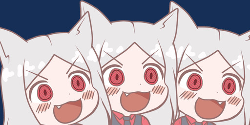 blush clothed clothing cute_fangs fangs female grey_hair group hair necktie open_mouth red_eyes shirt simple_background teeth topwear transparent_background vest zerorespect_bot gyate_gyate helltaker cerberus_(helltaker) animal_humanoid canid canid_humanoid canine canine_humanoid dog_humanoid humanoid mammal mammal_humanoid 2020 alpha_channel