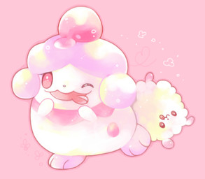 3_toes ambiguous_gender armless dipstick_ears dipstick_tail duo ear_markings featureless_hands feet feral floating fluffy fur heart_symbol legless markings multicolored_ears one_eye_closed open_mouth open_smile paws pink_background pink_body pink_ears pink_eyes pink_feet pink_fur pink_markings pink_tail pink_tail_tip red_eyes simple_background smile tail tail_markings toes tongue tongue_out walking white_body white_fur michi_runi nintendo pokemon generation_6_pokemon mammal pokemon_(species) slurpuff swirlix digital_media_(artwork) low_res unavailable_at_source