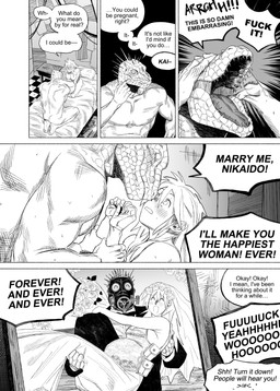 5_fingers anthro bed belly big_belly big_breasts black_tie_(suit) blush breasts butt carrying_another clothed clothing dialogue dress duo eyebrows female female_human female_penetrated fingers flower furniture gas_mask hair human_on_anthro inside interspecies interspecies_pregnancy long_hair male male/female mask nude on_bed penetration plant pregnant profanity sharp_teeth speech_bubble suit teeth text tongue wedding_dress wedding_veil wrist_grab francis_xie dorohedoro kaiman_(dorohedoro) nikaido_(dorohedoro) human lizard mammal reptile scalie comic english_text greyscale hi_res monochrome