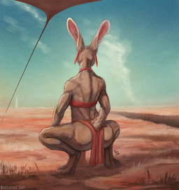 anthro bottomwear bra clothing crouching digitigrade ear_piercing ear_ring female horizon loincloth long_ears looking_away outside piercing rear_view red_clothing ring_piercing scut_tail short_tail solo suggestive_pose tail underwear arcr-cric broly_culo hare lagomorph leporid mammal 2024 digital_media_(artwork) hi_res meme