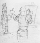 anthro artist biped bottomwear brush butt clothing duo easel eye_contact eyebrows facial_markings gesture hand_gesture head_markings looking_at_another male markings nude paintbrush painting pants plantigrade raised_tail rear_view shirt short_tail slim slim_anthro slim_male small_butt smile standing tail tank_top thumbs_up tight_bottomwear tight_clothing tight_pants topwear k-9 circles_(comic) arthur_korsky ken_brassai bear cheetah felid feline mammal 2001 greyscale hi_res monochrome sketch traditional_media_(artwork)