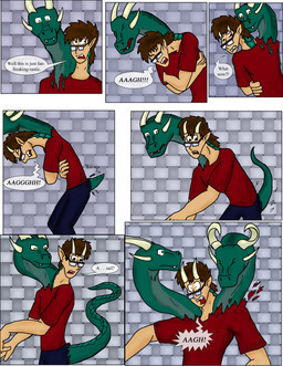 2_heads 2_horns 3_heads 4_horns biped brown_hair clothing detailed_background dialogue eyes_closed feral forced forced_transformation green_body green_scales growth hair head_growth horn horn_growth human_to_feral inside looking_at_another multi_head multi_horn onomatopoeia pain scales sound_effects species_transformation speech_bubble tail tail_growth tan_body tan_skin text torn_clothing transformation ichikowindgryphon european_mythology greek_mythology mythology dragon human hydra mammal mythological_creature mythological_scalie scalie 2010 comic english_text