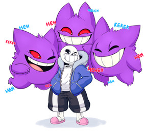 ambiguous_gender anterior_nasal_aperture anthro bone group heart_symbol male red_eyes simple_background skeleton skull smile teeth xingscourge nintendo pokemon undertale undertale_(series) sans_(undertale) animated_skeleton generation_1_pokemon gengar ghost pokemon_(species) spirit undead 2015 crossover