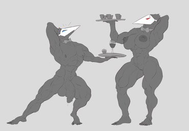 5_toes abs anthro areola balls barefoot beverage big_balls big_breasts big_penis black_balls black_body black_feathers black_penis blue_eyes bodily_fluids bow_tie breasts butler claws container cross-popping_vein cup drinking_glass dripping duo expressive_mask feathers feet female foreskin genital_fluids genitals glass glass_container glass_cup grey_background humanoid_genitalia humanoid_penis male mask monotone_body mostly_nude muscular muscular_anthro muscular_female muscular_male nails navel nipple_dip nipples pecs penis platter precum precum_drip red_eyes servant sharp_nails sharp_toenails shot_glass simple_background standing thick_thighs toe_claws toenails toes unretracted_foreskin vein veiny_penis vulva wine_glass conditional_dnp shredded_wheat deltarune undertale_(series) avian darkner humanoid swatchling absurd_res greyscale hi_res monochrome