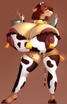 animal_print anthro areola big_areola big_breasts big_nipples bodily_fluids breasts brown_areola brown_background brown_hair bucket clothing container cow_print cowbell female hair hooves huge_areola huge_breasts huge_nipples legwear nipple_piercing nipples piercing simple_background solo tail tail_tuft thigh_highs tuft dibujosv12 deer mammal absurd_res character_request hi_res