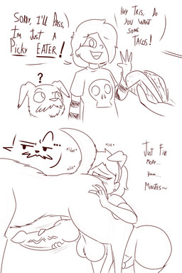 anal animal_genitalia animal_penis bestiality bone canine_genitalia canine_penis clothing dialogue duo femboy feral food genitals male male/male masturbating_while_rimming masturbation oral penis rimming rimming_male sex skull taco lechugansfw ronan_(lechugansfw) tristan_(lechugansfw) canid canine canis domestic_dog human mammal hi_res line_art