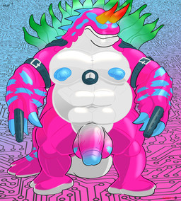 abs anthro balls belly big_balls big_penis blue_nipples claws eyeless flaccid genitals horn humanoid_genitalia humanoid_penis male musclegut muscular navel nipples nude overweight pecs penis pink_body sharp_teeth solo teeth vein veiny_penis candyheartsour bandai_namco digimon aquatic aquatic_gastropod digimon_(species) gastropod marinebullmon mollusk sea_slug slug hi_res