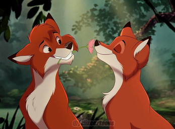 black_eyebrows black_nose brown_eyes cheek_tuft duo eyebrows eyes_closed facial_tuft female feral flower flower_in_mouth fur head_tuft looking_at_another male male/female mouth_hold nude orange_body orange_fur pink_flower plant smile snout tan_body tan_fur teeth toony tuft felixcartoons disney the_fox_and_the_hound tod_(tfath) vixey_(tfath) canid canine fox mammal red_fox true_fox colored digital_drawing_(artwork) digital_media_(artwork) shaded